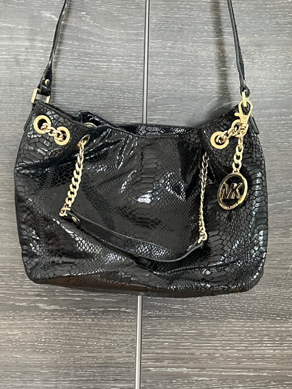 MICHAEL Michael Kors Suede & Patent Snake Print Bag
